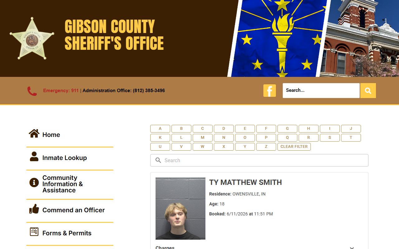 Gibson County Jail inmate lookup wrapper page
